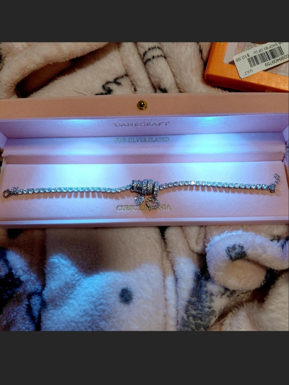 Craft Silver-Plated Crystal Tennis Bracelet with Heart & Wrapped Charm
